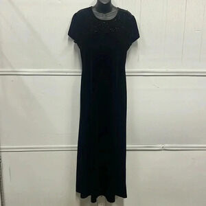 Women’s P.J. Klein Black Velvet Beaded Dress Size 12 EUC